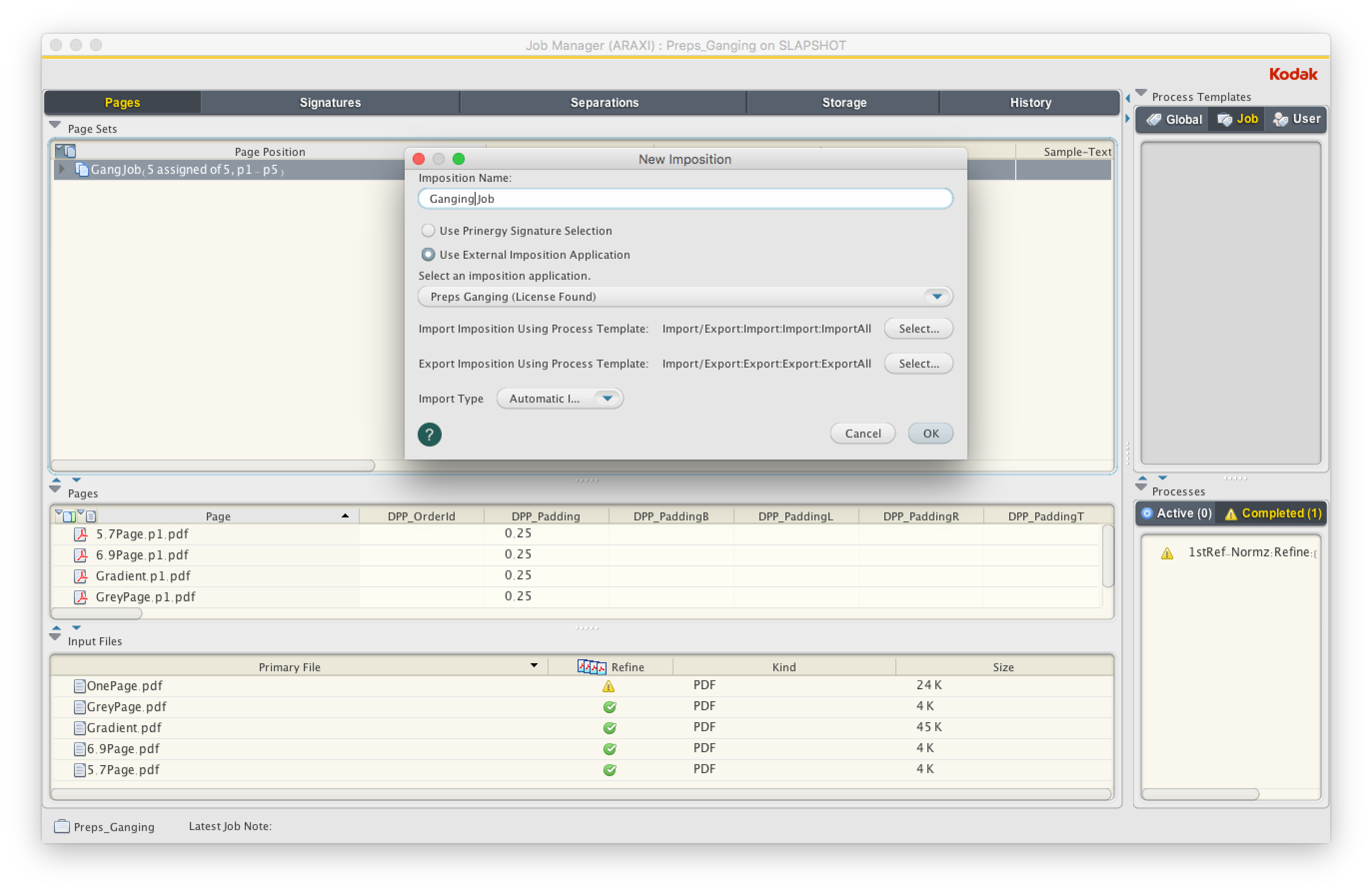 Prinergy 9.0 > Creating a layout with integrated Preps Ganging > Create_Ganging_Impo.png