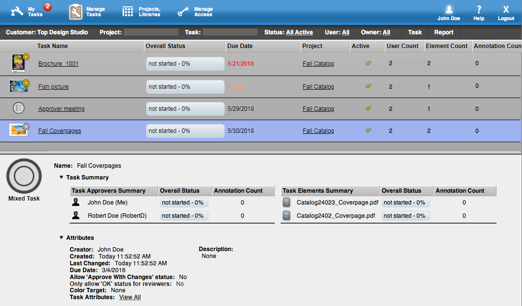 InSite Creative Workflow 10.0 > Viewing tasks on Manage Tasks page > 07_mngtask.png